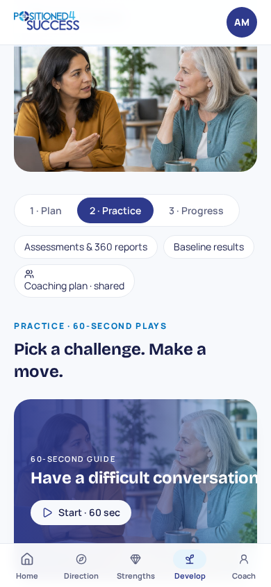 Northwind demo leader Practice screen with the 60-second difficult-conversation guide