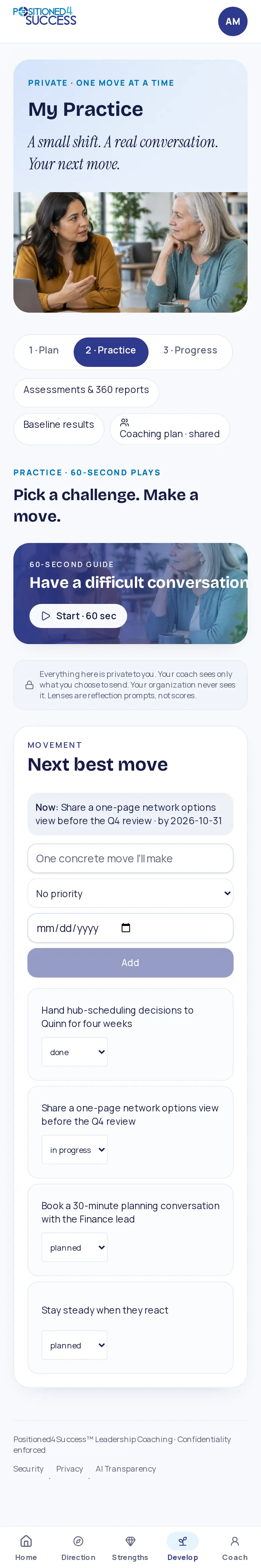Northwind demo practice page with 60-second plays and next best move